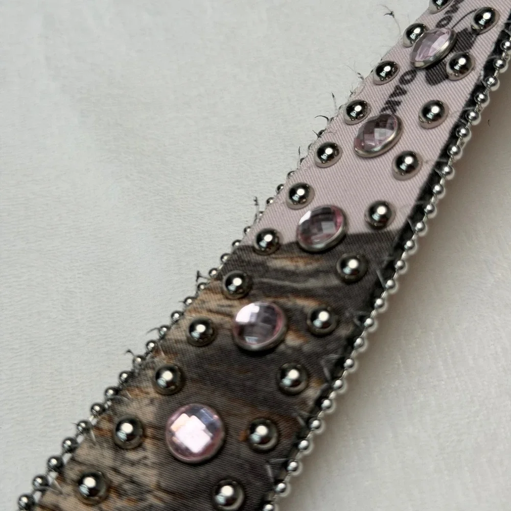 Nocona Y2K Pink Mossy Oak Camo Belt Size 28 Rhinestone Studded Western